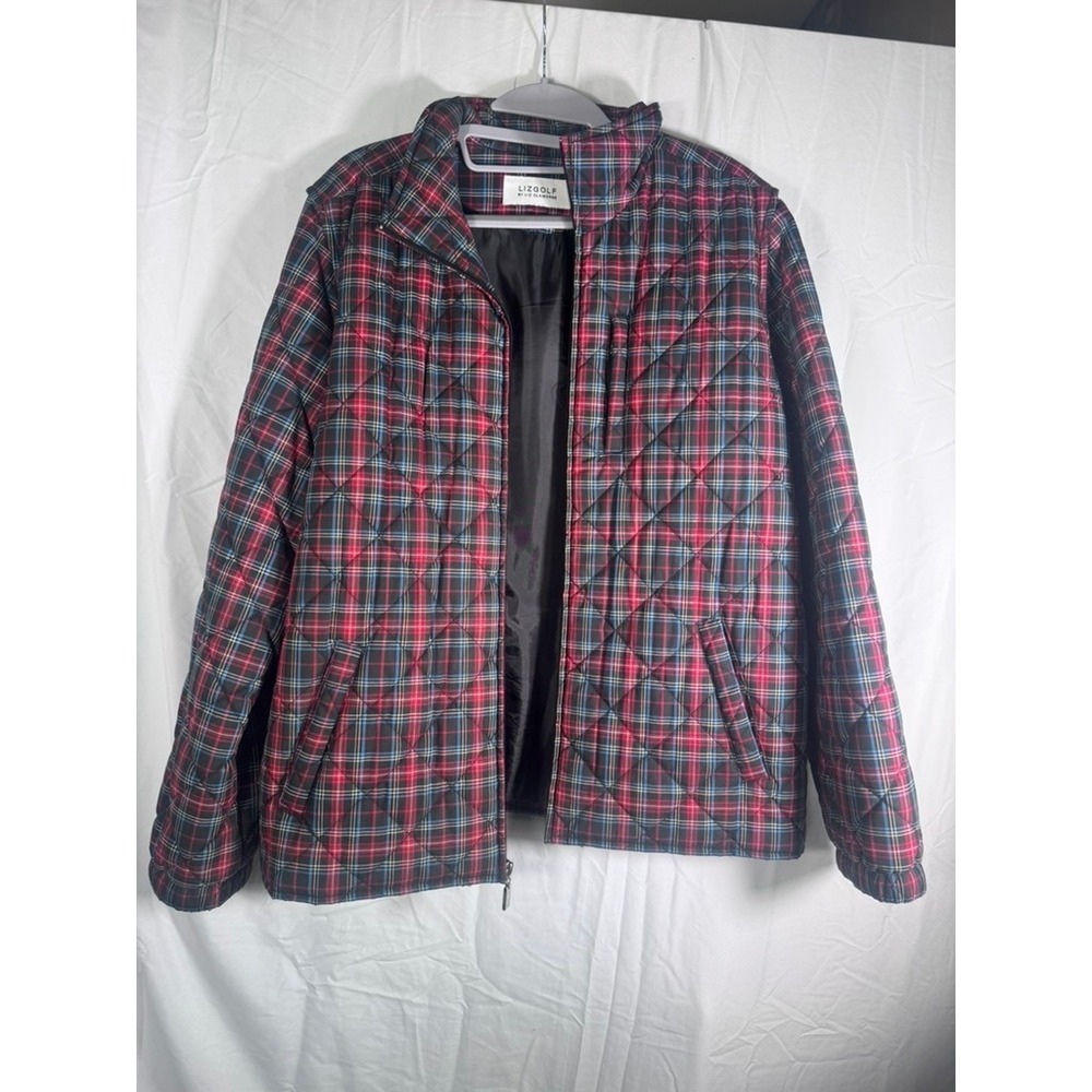 Liz Golf Plaid Quilted Jacket & Vest Set Women's L EUC